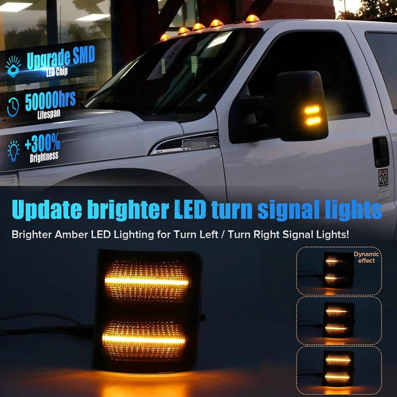 LUDARM LED Tow Mirror Turn Signal Light Compatible with 2008-2016 F250 F350 F450 F550 super duty 2013-2014 F150 Switchback Sequential Dynamic Amber Blinker White Driving Parking Light 2PCS Smoke Lens - Image 2
